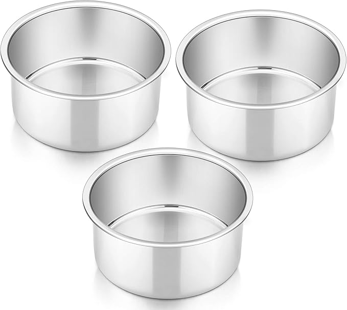 P&P CHEF 8 Inch Round Cake Pan Set of 3, Stainless Steel Baking Cake Pans