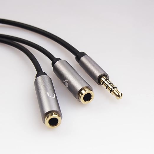 REXUS Grey 2-Pack 3.5mm Y Splitter Stereo Audio Cable 4-Pole Male to 2 Female