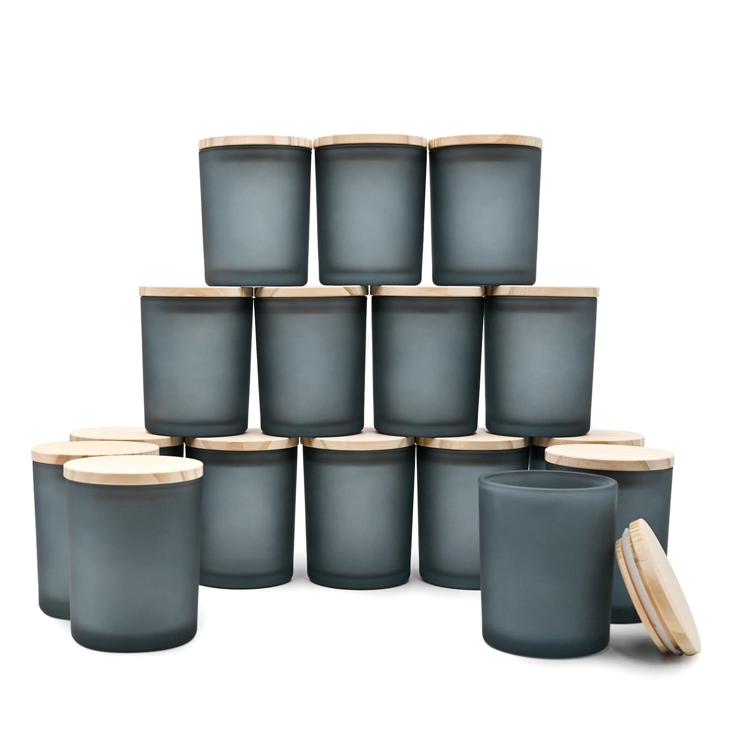 SHOWIN Thick Candle Jars for Making Candles 16 Pcs, 7 OZ Empty Jars with Wood Lids for Candle Making, Sample Container, Frosted White