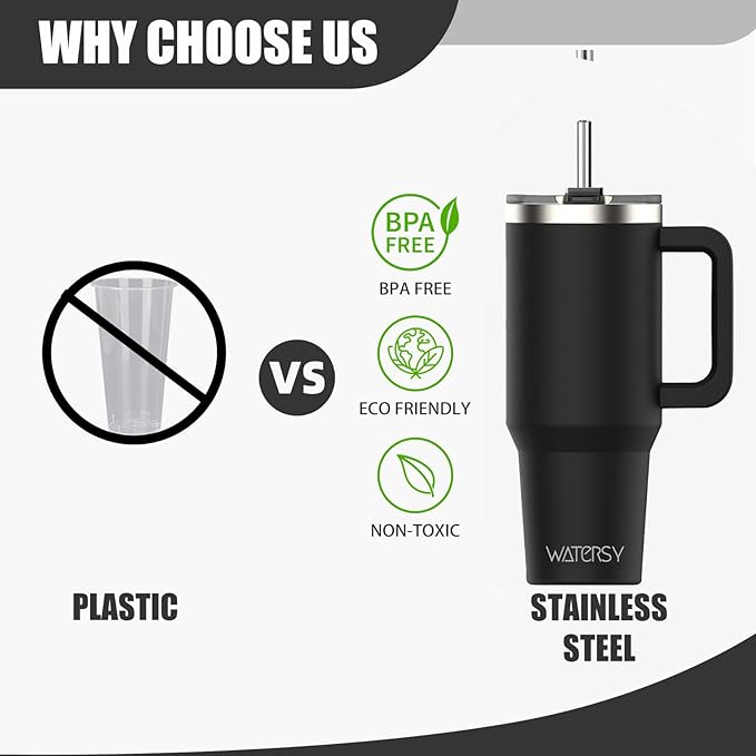20 oz Tumbler with Handle,Tumbler with Lid and Straw,Double Wall Insulated Cup Stainless Steel Travel Mug(Cold for 34 Hours),Water Bottle for Iced Tea,Coffee,Cold Beverages(Black)