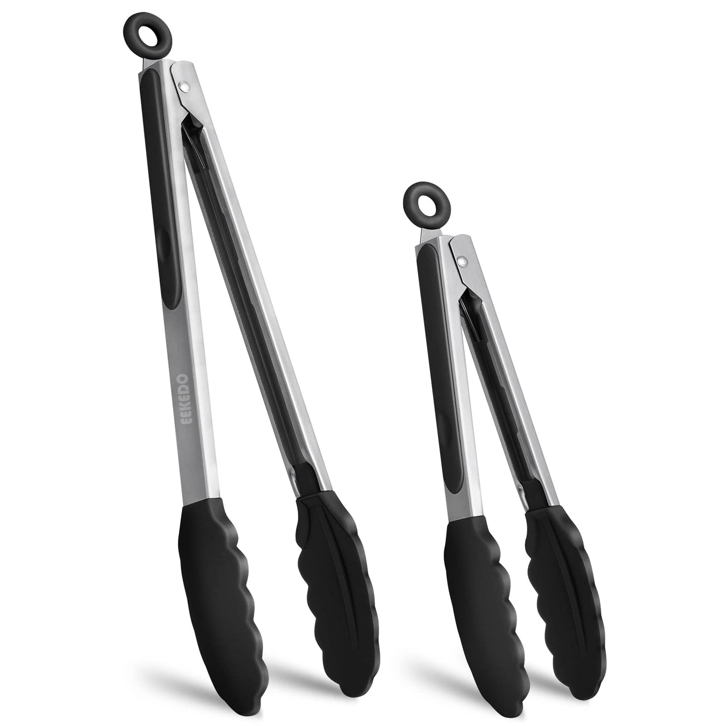 EEKEDO Tongs for Cooking, Stainless Steel Kitchen Tongs with Silicone Tips