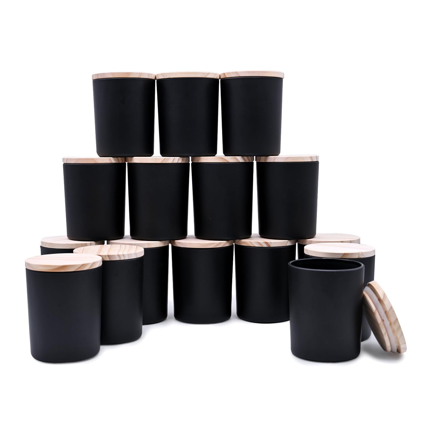 SHOWIN Thick Candle Jars for Making Candles 16 Pcs, 7 OZ Empty Jars with Wood Lids for Candle Making, Sample Container, Frosted White