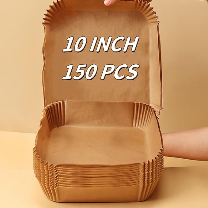 10 Inch Air Fryer Liners Disposable, 200Pcs Square Air Fryer Paper Liners, Oil-Proof & High-Temperature Resistant Parchment Baking Paper for Air Fryer, Microwave and Oven（Bottom Is 9 Inch）