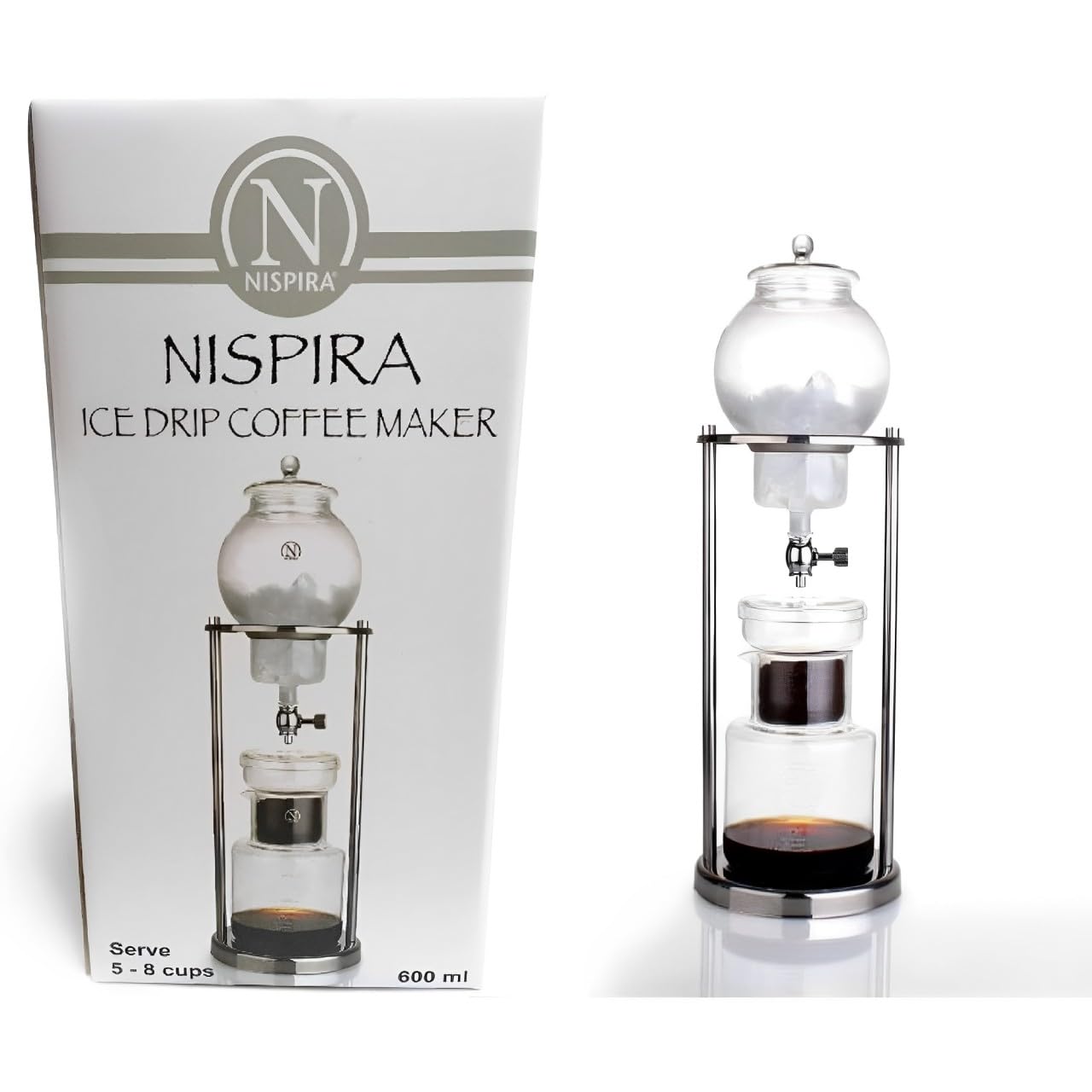 Nispira Luxury Ice Cold Brew Dripper Coffee Maker in Stainless Steel and Borosilicate Glass, 1000 ml Silver