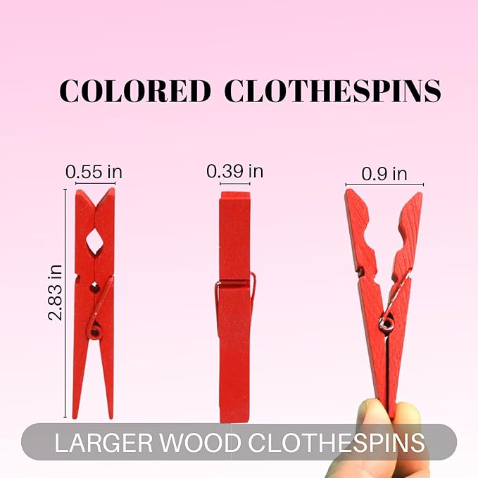 Clothes Pins, Colored Clothespins 50 PCS 2.9" Natural Birchwood Close Pins, Strong Grip, Colorful Clothespins, Multi-Purpose Colored Clothes Pins for Crafts, Hanging Clothes, Laundry