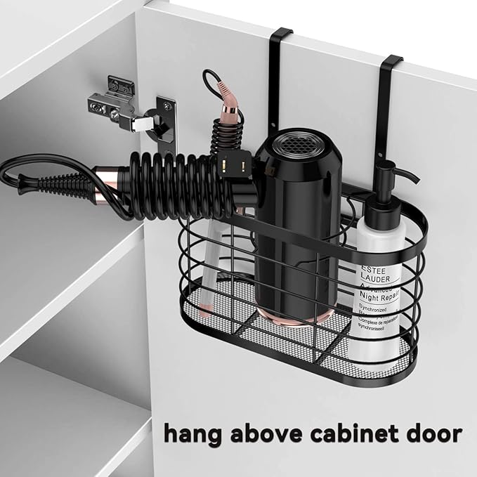 3 in 1 Hair Tool Organizer - Adjustable Height Wall Mounted/Cabinet Door Bathroom Organizer, Under Sink for Hair Dryer, Flat Irons, Curling Wands, Straighteners