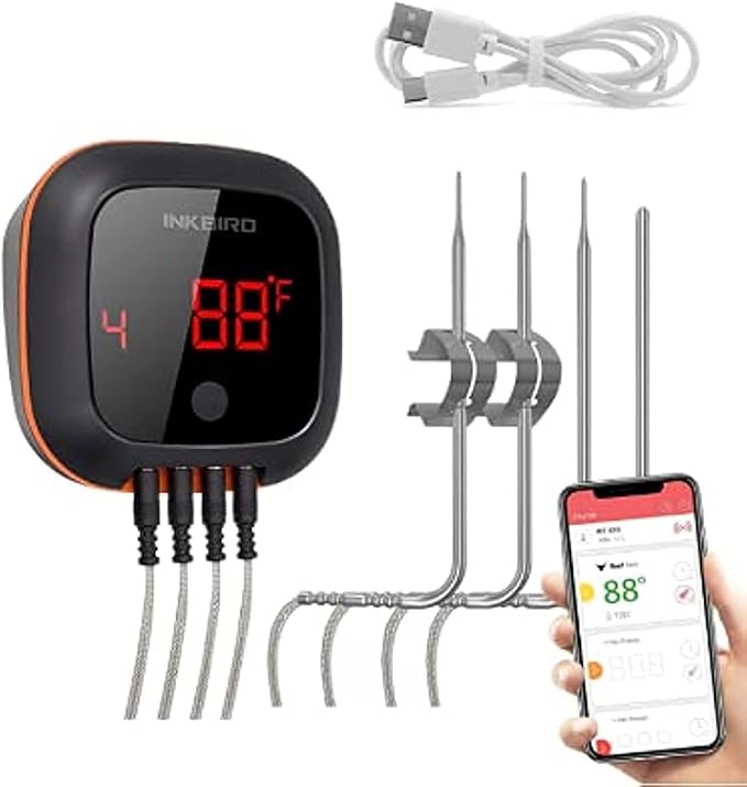 INKBIRD Bluetooth Digital Wireless Food Meat Thermometer IBT-4XS, 4 Probes