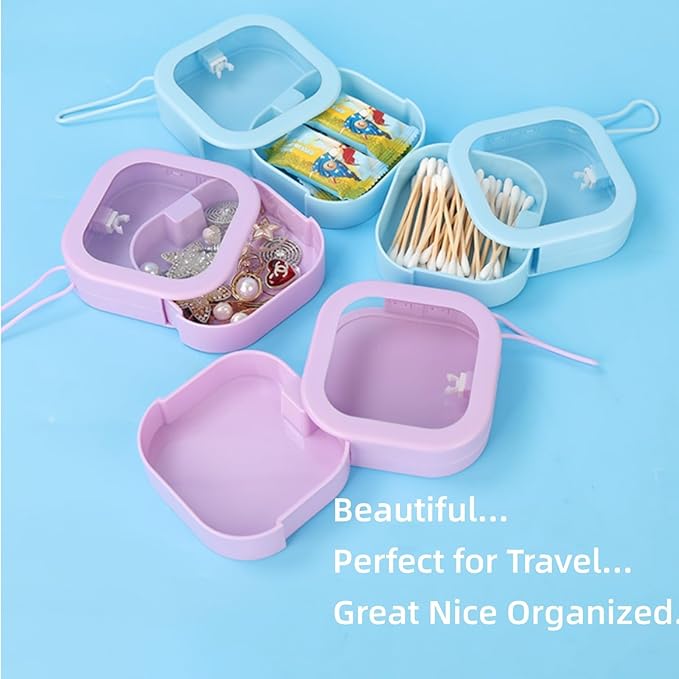 2pcs Hair Tie Organizer,Portable Travel Qtip Holder,Bathroom Storage Organizer Qtip Dispenser Cotton Swabs Dispenser Kids Hair Accessory Box with Lid for Bathroom,Desktop Organizer(2pcs Purple&Blue)