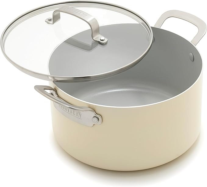 GreenPan x Bobby Flay 6QT Stockpot with Glass Lid, PFAS-Free Diamond Ceramic Nonstick Pot, Induction Suitable, Easy Clean Dishwasher & Oven Safe, Quick Heating, Pasta, Soups, Graphite
