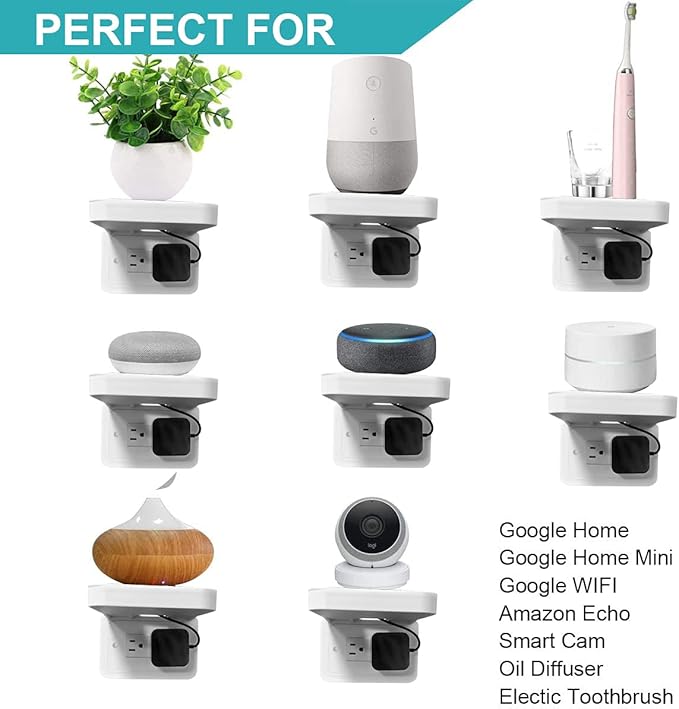 ALLICAVER Horizontal Decora Outlet Shelf Only, Wall Holder with Built-in Cable Management, Light-Duty Organizer for Electric Toothbrush & Small Accessories, Not for Vertical or Duplex Outlets