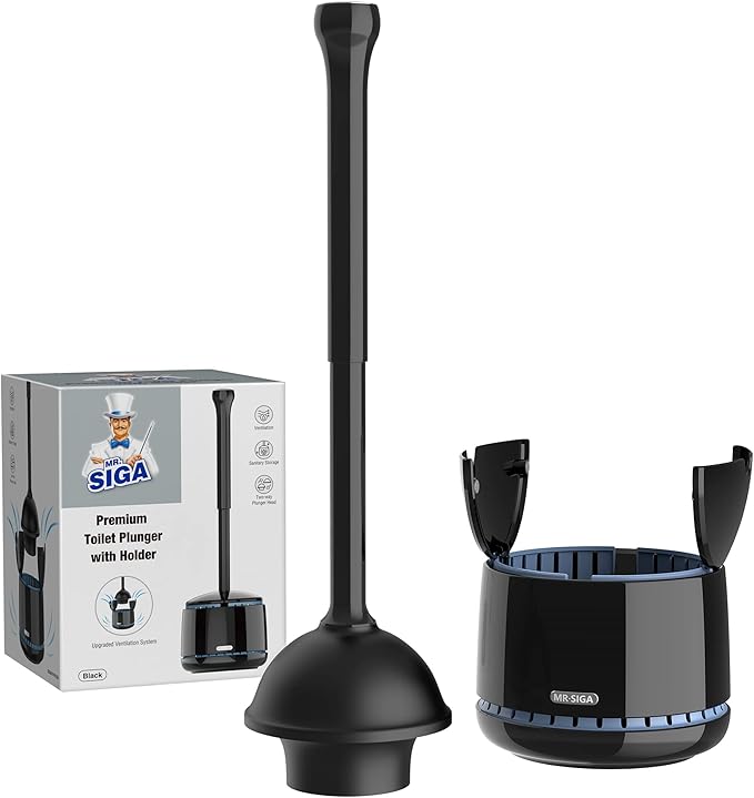 MR.SIGA Toilet Plunger with Holder, Plungers for Bathroom Heavy Duty, Gray