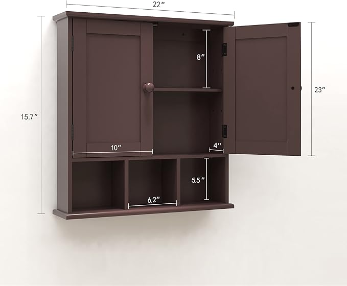TaoHFE Brown Medicine Cabinets,Bathroom Wall Cabinet with 2 Door Adjustable Shelves,Over The Toilet Storage Cabinet,Espresso Bathroom Cabinet Wall Mounted for Laundry Room Kitchen