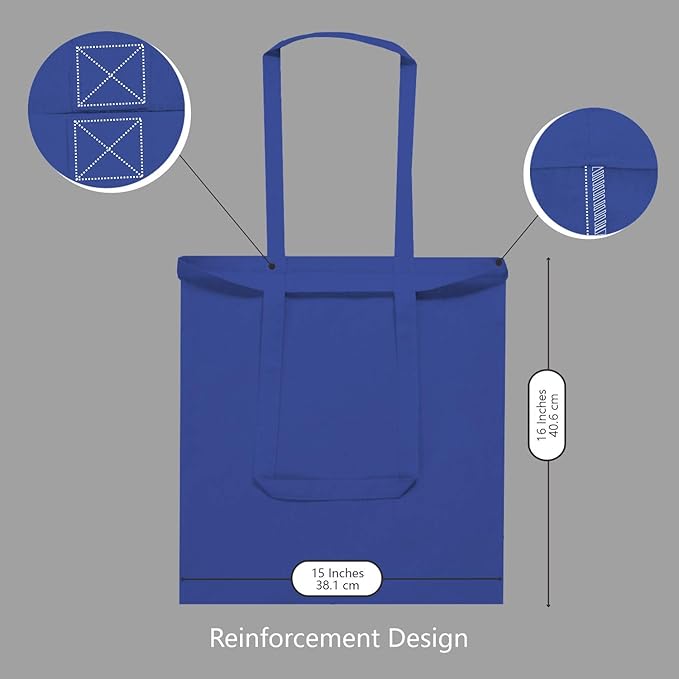 TOPDesign 24-Pack Economical 16"x15" Blue Cotton Tote Bag, Lightweight Medium Reusable Grocery Shopping Cloth Bags, Suitable for DIY, Advertising, Promotion, Gift, Activity