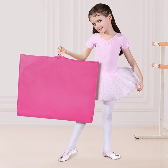 Univivi 40 Inch Clear Garment Bags for Dance Costumes, Kids Dance Costume Garment Bag for Hanging Clothes with 3 Medium Clear Zipper Pockets for Dance Costumes, Closet Storage(Rose Red)