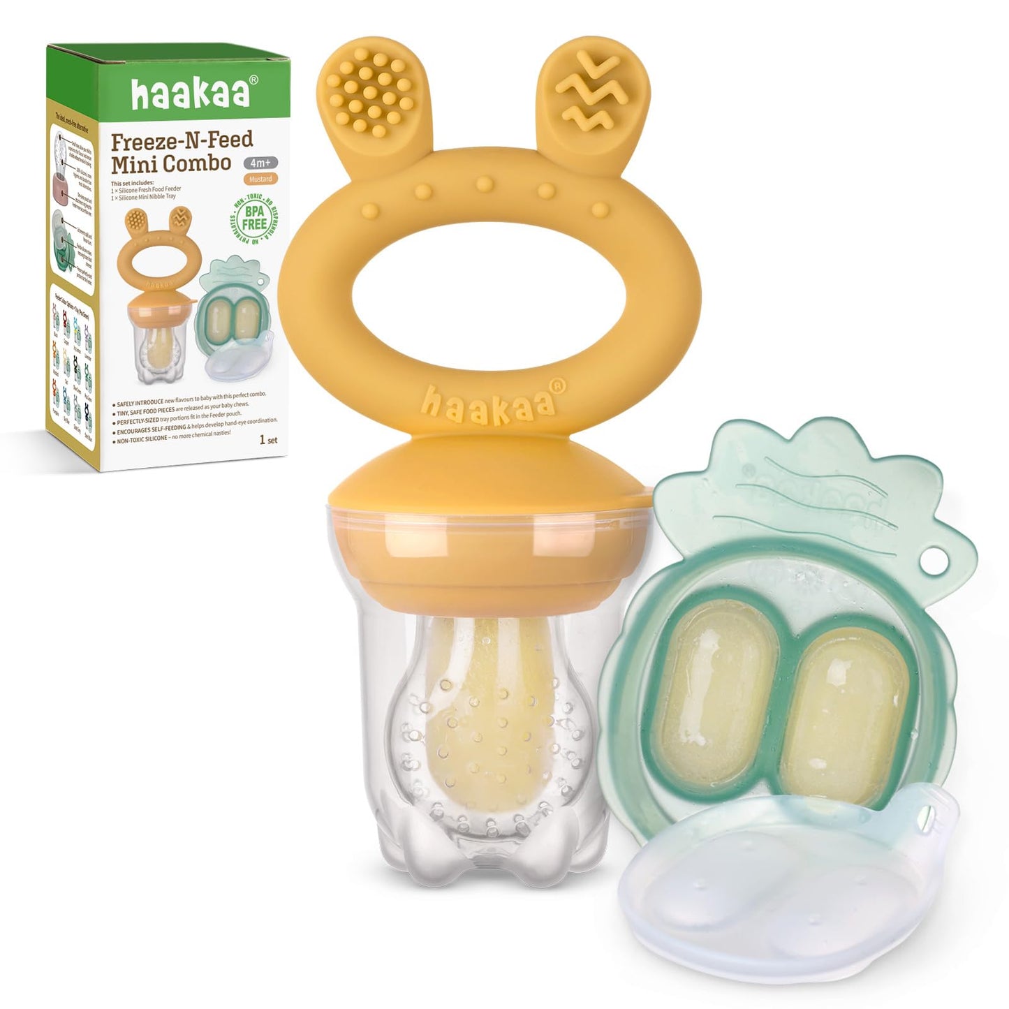 Haakaa Baby Fruit Food Feeder & Mini Freezer Nibble Tray Combo, Breastmilk Popsicle Molds for Baby Cooling Relief, BPA Free Silicone Feeder for Safe Infant Self Feeding, 4 Month+ (Lavender)