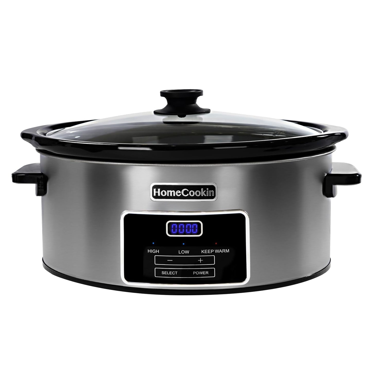 HOMECOOKIN 7 Quart Slow Cooker Oval Manual Pot Food Warmer with 3 Cooking Settings, Black Stainless Steel