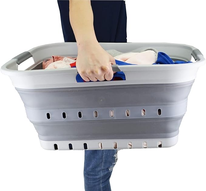 SAMMART 42L (11 gallon) Collapsible Plastic Laundry Basket - Foldable Pop Up Storage Container/Organizer - Portable Basket - Space Saving Hamper (Grey/Dark Grey (Set of 2))