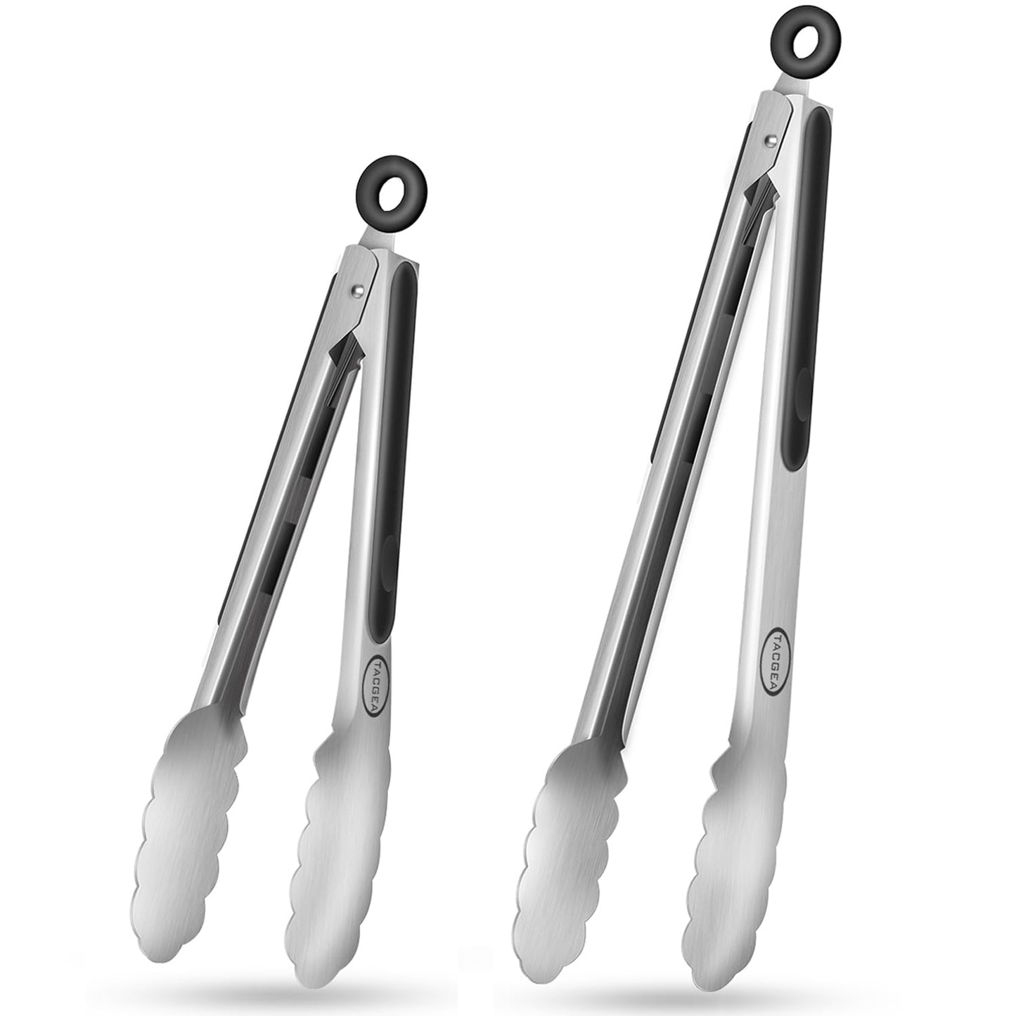 TACGEA Stainless Steel Kitchen Tongs, Silicone Non-slip Grip, Locking Grilling Food Tongs Set of 3-7inch, 9inch and 12inch