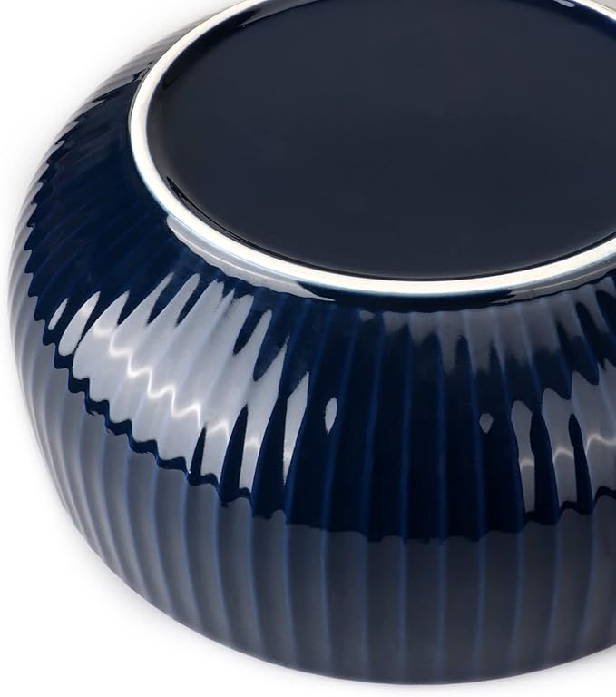 UUEMB 95oz Extra Large Ceramic Salad Bowl, Navy Blue Dishwasher Safe