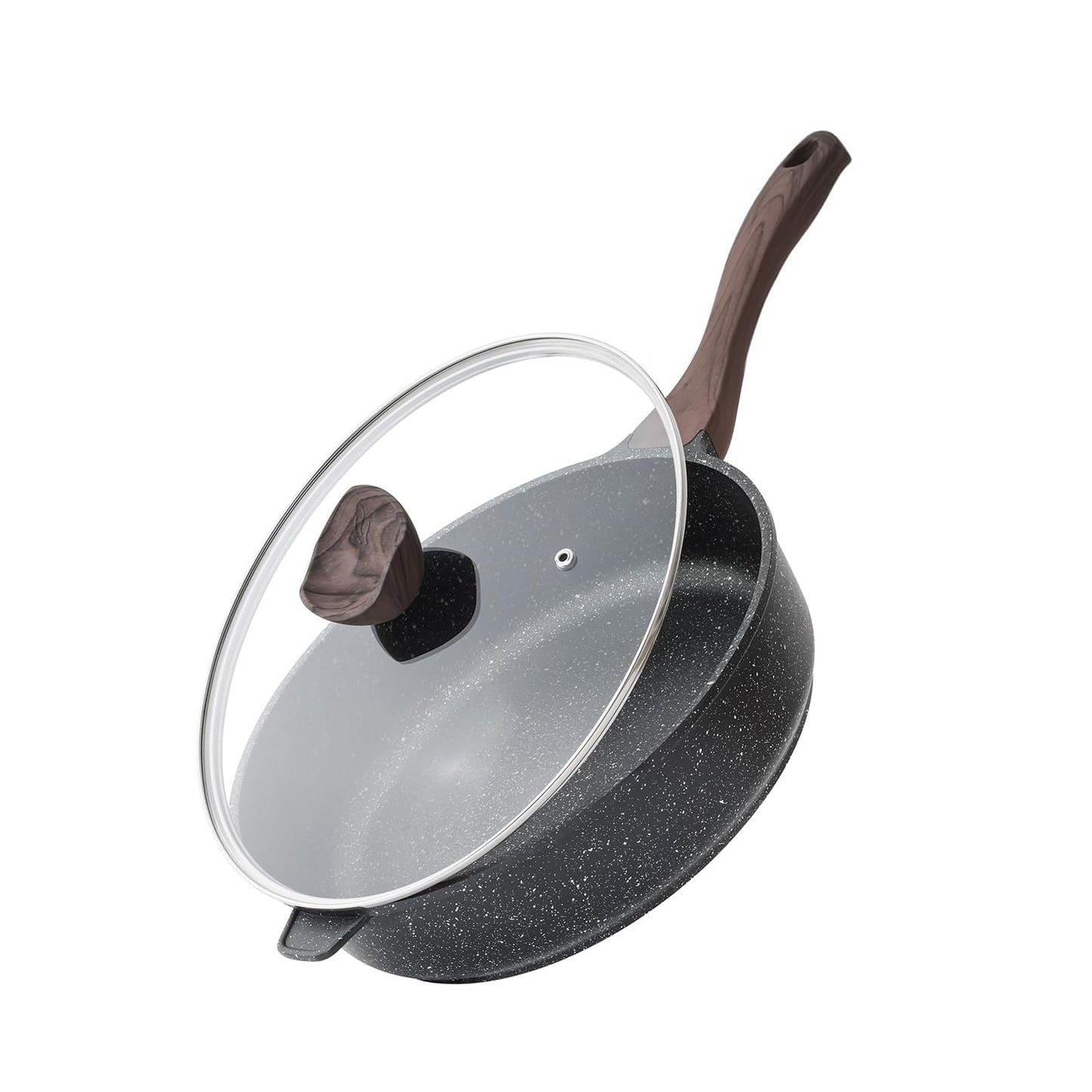 Kordisen Nonstick Ceramic Deep Frying Pan Skillet with Lid, 12 Inch, Cream