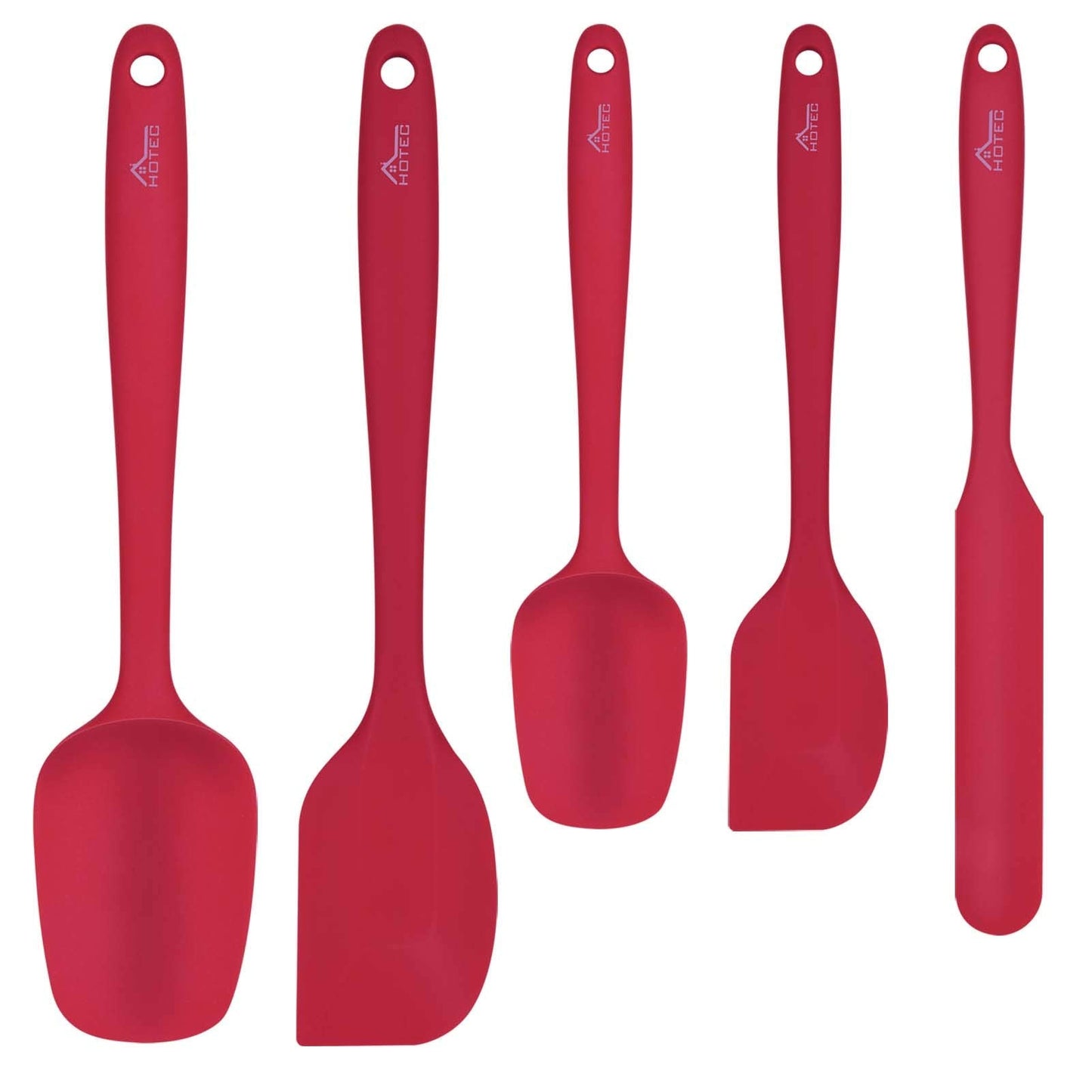 HOTEC 600℉ Heat Resistant BPA-Free Silicone Rubber Spatula Set,Kitchen Cooking Spatulas, Baking, Mixing for Non Stick Cookware, Dishwasher Safe, Set of 5 Aqua Sky