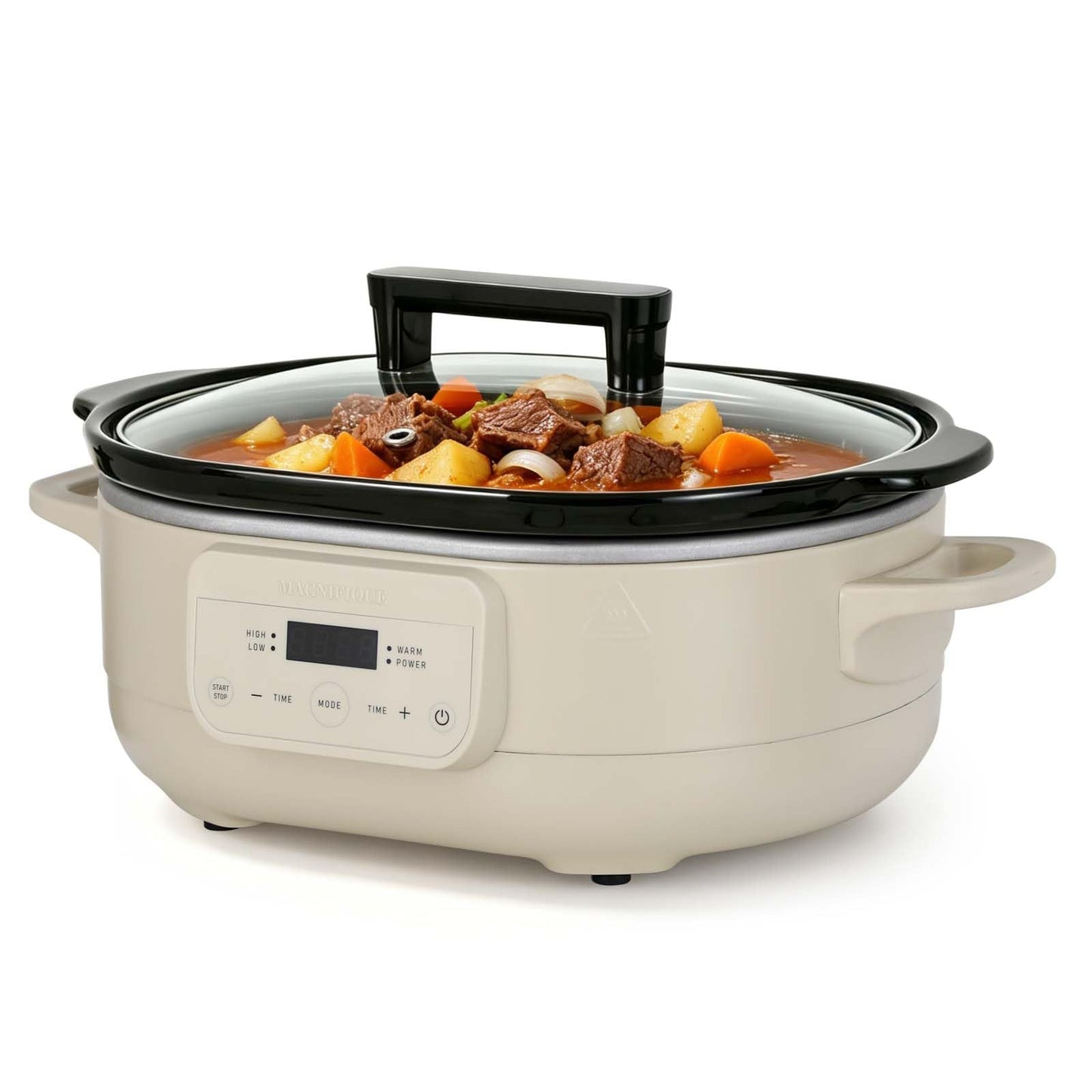 MAGNIFIQUE 6 Quart Programmable Slow Cooker Removable Healthy Nonstick Pot - Small Kitchen Appliance for Family Dinners - Serves 6+ People - Heat Settings: Keep Warm Brown Sugar