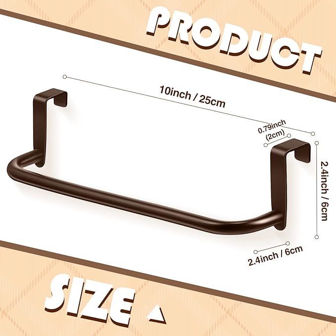 2 Pieces Metal Towel Bar Kitchen Cabinet Steel Towel Rack Bar for Hanging on Inside or Outside of Doors, Home Kitchen Bathroom(Brown)