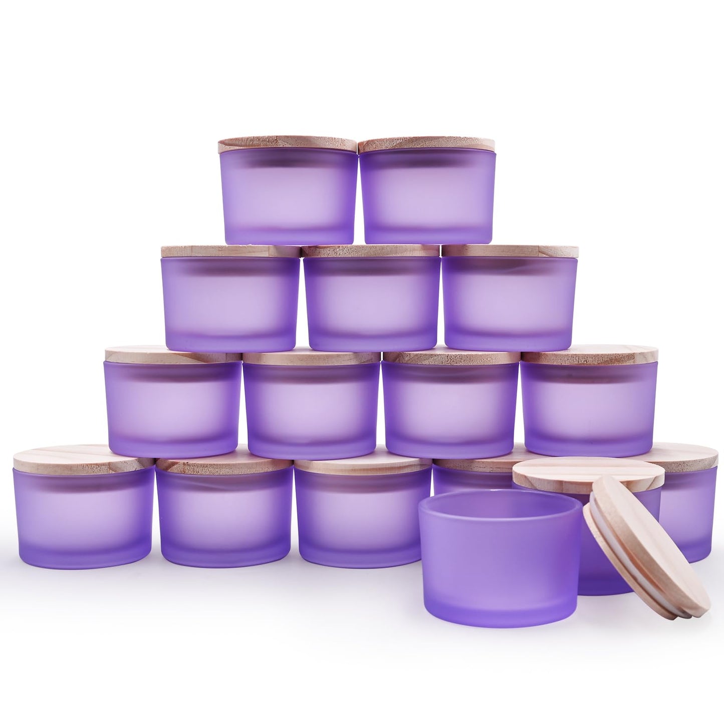 SHOWIN Thick Candle Jars for Making Candles 16 Pcs, 7 OZ Empty Jars with Wood Lids for Candle Making, Sample Container, Frosted White