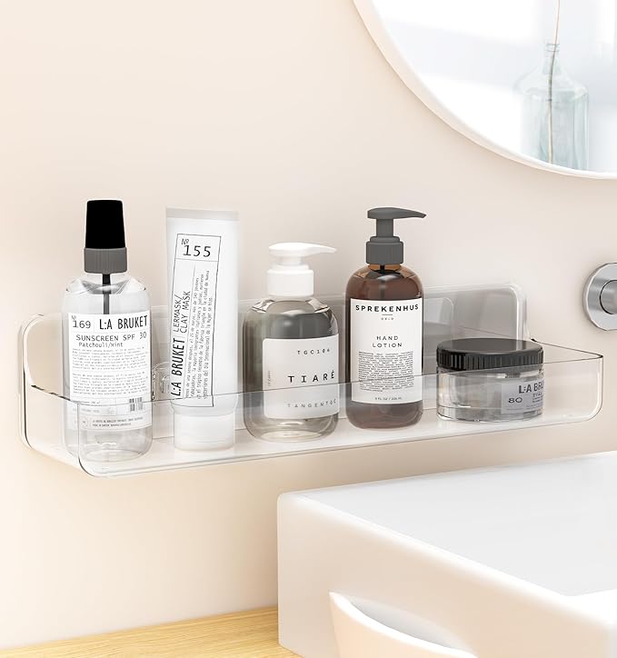 Shower shelves, Adhesive Clear Acrylic Bathroom Shower caddy Organizer, Transparent No Drilling Wall Mount Bathroom Storage