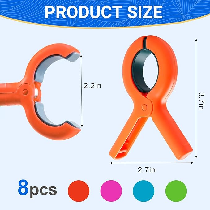 Beach Towel Clips for Beach Chairs, 8 Pcs Towel Holder for Beach Chair Pool Chair on Cruise Essentials, Jumbo Size Heavy Duty Clothes Pins, Beach Chair Clips to Beach Vacation Essentials, 4 Colors