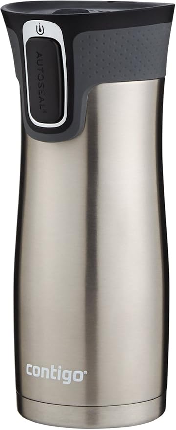 Contigo West Loop Stainless Steel Travel Mug with AUTOSEAL Lid,16oz.,Stainless Steel/Black,(Pack of 4)