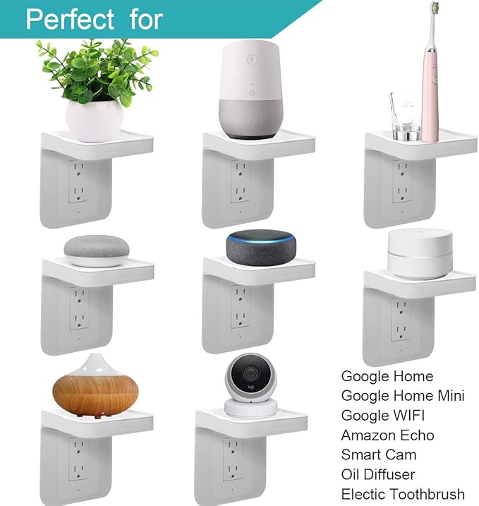 ALLICAVER Outlet Shelf, Bathroom Wall Holder with Built-in Cable Management, Wall Organizer for Smart Home Decor Space Saving Electric Toothbrush Use as Echo Holder (Vertical Decora&Duplex, 2, Pack)