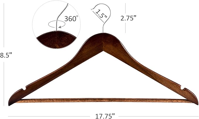 HOUSE DAY Bulk Wooden Hangers 50 Pack, Heavy Duty Wood Coat Hanger for Closet, Smooth Finish Wooden Suit Hanger with Non Slip Pants Bar, Sturdy Wood Clothes Hangers for Shirts, Walnut