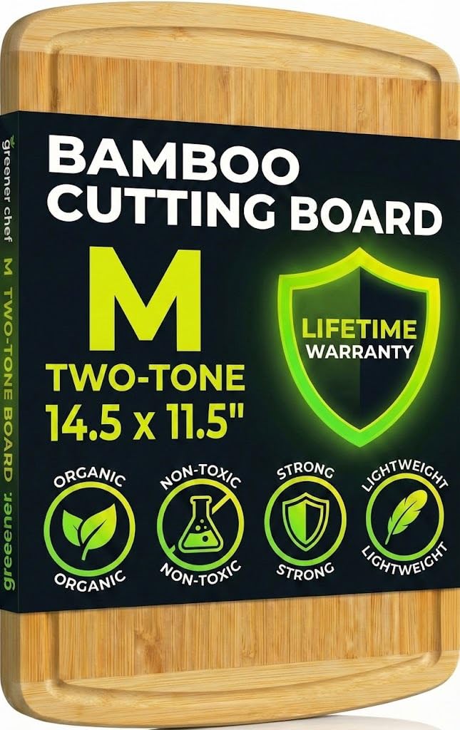 GREENER CHEF 12 Inch Small Bamboo Cutting Board with Lifetime Replacements - Small Wooden Chopping Board for Kitchen, Meat, Vegetables, Cheese, Bread, Charcuterie, and Everyday Food Prep