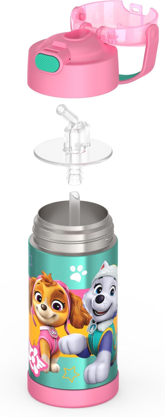 THERMOS FUNTAINER Water Bottle with Straw - 12 Ounce - Kids Stainless Steel Vacuum Insulated Water Bottle with Lid, Paw Patrol Girl