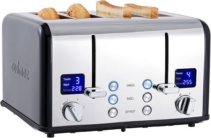 CUSIMAX 2 Slice Stainless Steel Toaster with Digital LED Display, Silver