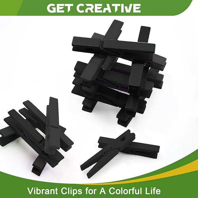 100 Pack Wooden Clothespins for Crafts, Colored Clothes Pins for Hanging Pictures Clothing Classroom, 2.9 Inch, Black
