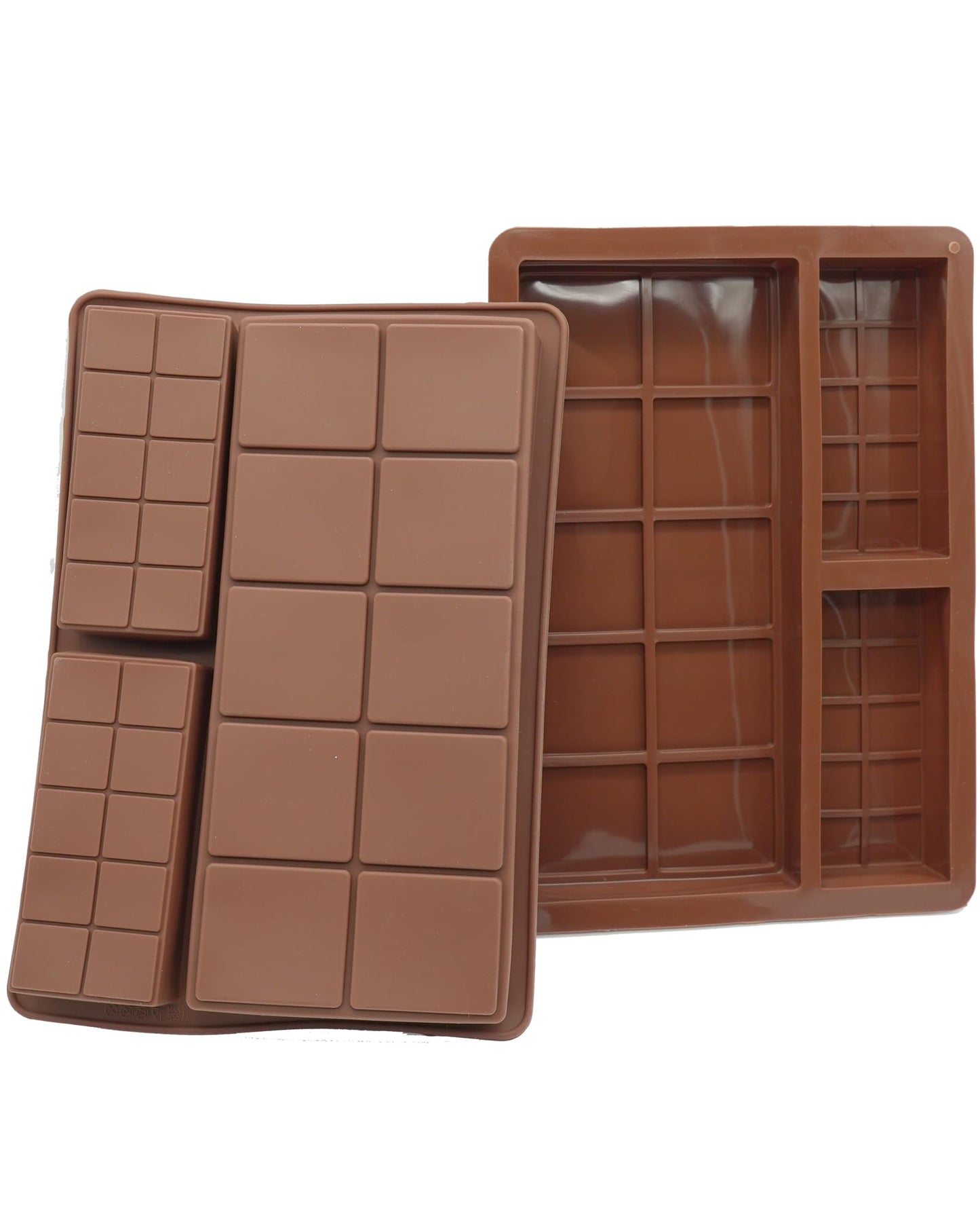 Silicone Chocolate Bar Mold, 1 Inch Deep, Large Candy Mould for Stuffed Bars and Fillings, 2 Pcs (brown02)