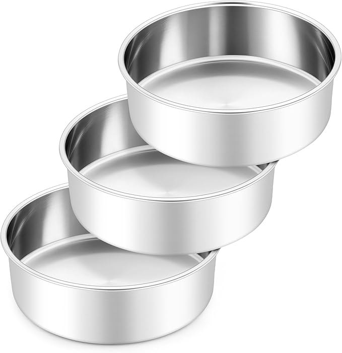 Leonyo Stainless Steel Round 8 Inch Cake Pans For Baking, 2 Pack