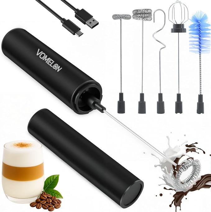Rechargeable Milk Frother Handheld Electric Frother Wand Milk Foamer Drink Mixer for Coffee, Lattes, Cappuccino, and Egg, Stainless Steel for Travel-Rube Red
