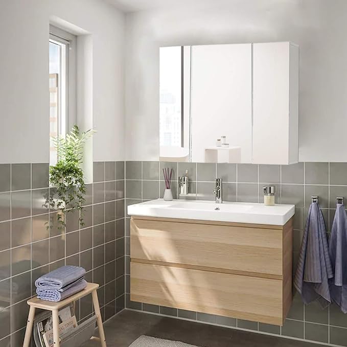 DICTAC Medicine Cabinet Bathroom Mirror Cabinet with 3 Door 27.6x23.62 Inch Bathroom Wall Cabinet with Mirror Wall Mirror Storage Shelf with 3-Adjustable Shelves Storage Organizer Cupboard,White