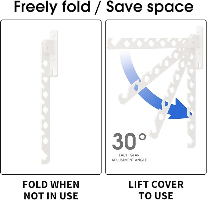 Wall Mounted Clothes Drying Rack, Wall Clothes Hanger Hook for Laundry Room, Clothes Hanger Foldable, Wall Rack Indoor, Perfect for Small Spaces, White 2 Packs