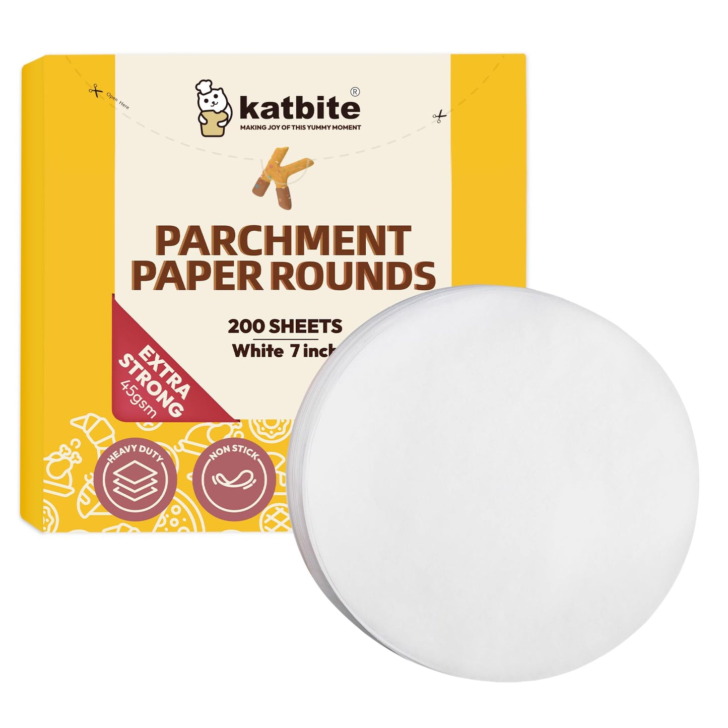 Katbite Unbleached Parchment Paper Rounds, Heavy Duty, White, 8 Inch 400Pcs