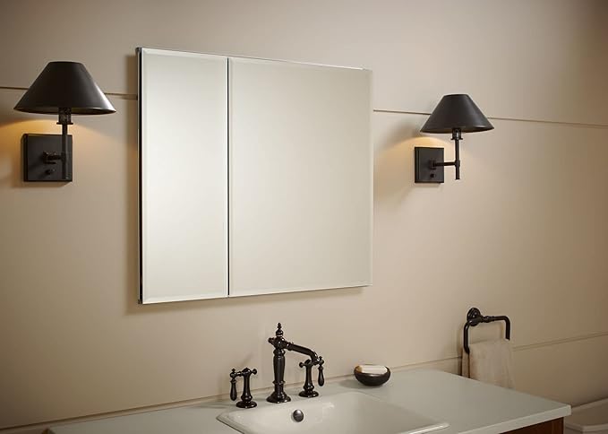 Kohler CB-CLC3026FS Bathroom Medicine Cabinet with Mirror, Beveled Mirror Doors, Adjustable Shelves, Rectangular Beveled Edge, 30 in. W x 26 in. H
