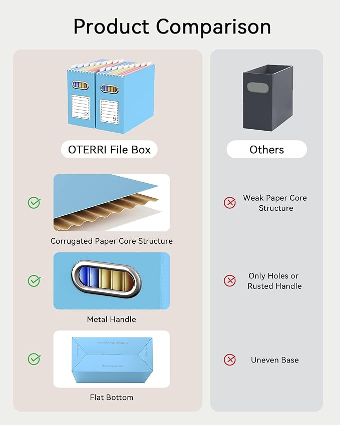 Oterri Cardboard File Organizer Box for Hanging File Folders Letter Size,File Box for Computer Desk,File Cabinet,Working Home,Office,Classroom (Variegated, Letter Size - 4 Packs)