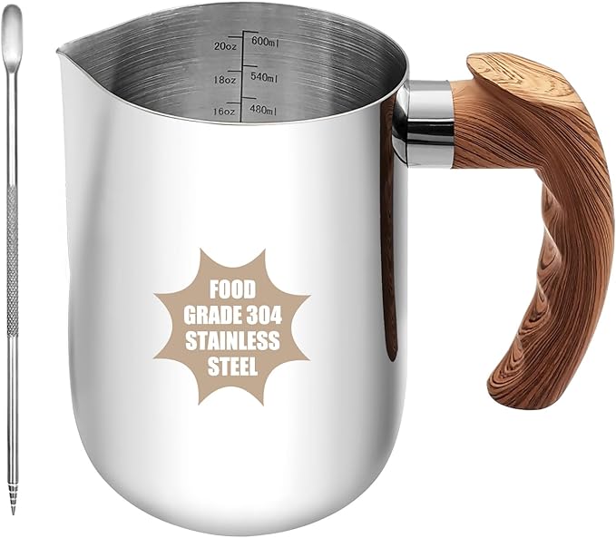 Milk Frothing Pitcher, 32oz Milk Frother Cup 304 Stainless Steel Steaming Pitcher with Art Pen Milk Coffee Jug Cup with Heat-resistant Handle and Scale