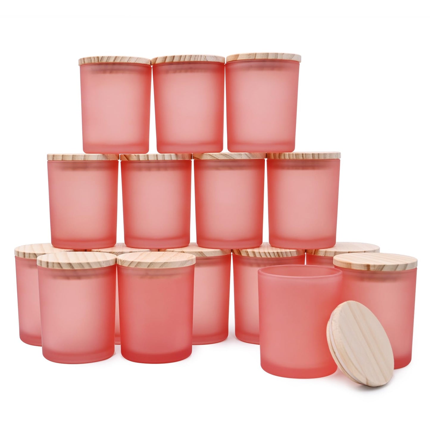 SHOWIN Thick Candle Jars for Making Candles 16 Pcs, 7 OZ Empty Jars with Wood Lids for Candle Making, Sample Container, Frosted White