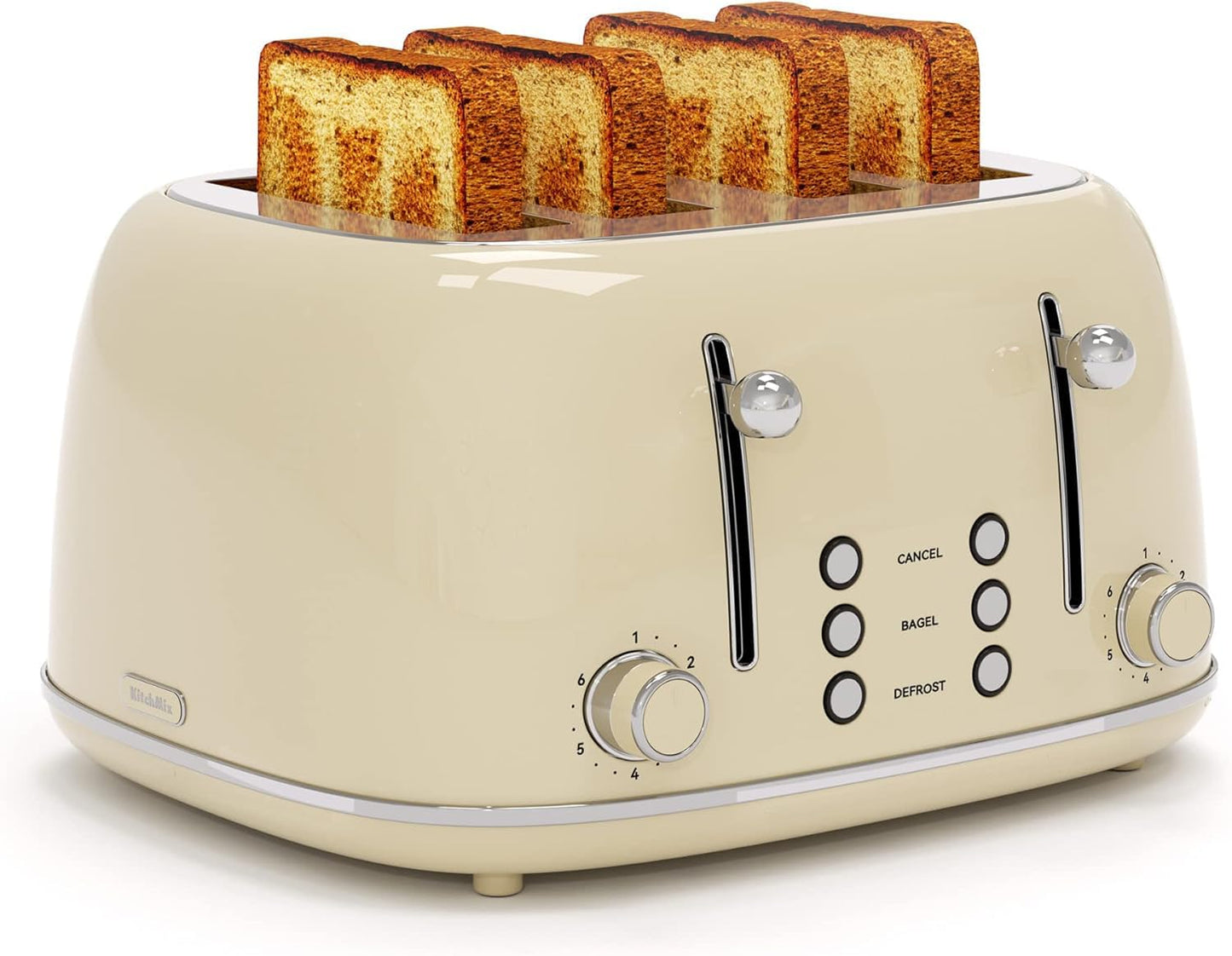 Toaster 4 Slice, Retro Stainless with 6 Bread Shade Settings,1.5''Wide Slots Toaster with Cancel/Defrost/Reheat Functions,Dual Independent Control Panel, Removal Crumb Tray (White)