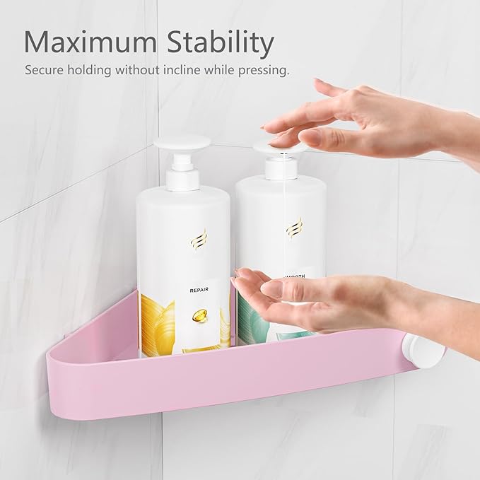 Sotfamily Plastic Shower Caddy Corner (For 90° Only), 2 Pack Adhesive Corner Shower Shelves for Bathroom Organizers and Storage, Pink
