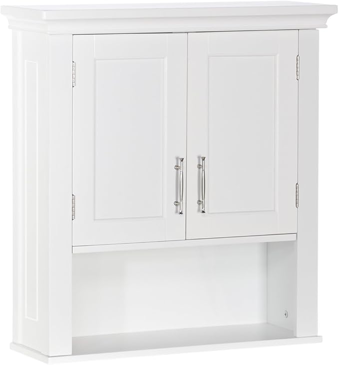 RiverRidge Somerset Two-Door Bathroom and Laundry Wall Mount Storage Medicine Cabinet with Open and Adjustable Shelf - White | Two-Door, Wall Mount, Storage, Open, Adjustable Shelf